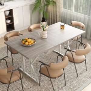 47"-63" Expandable Dining Table for 4-6 People, Farmhouse Dinner Table
