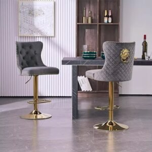 Velvet Swivel Bar Stools with Tufted Backrest